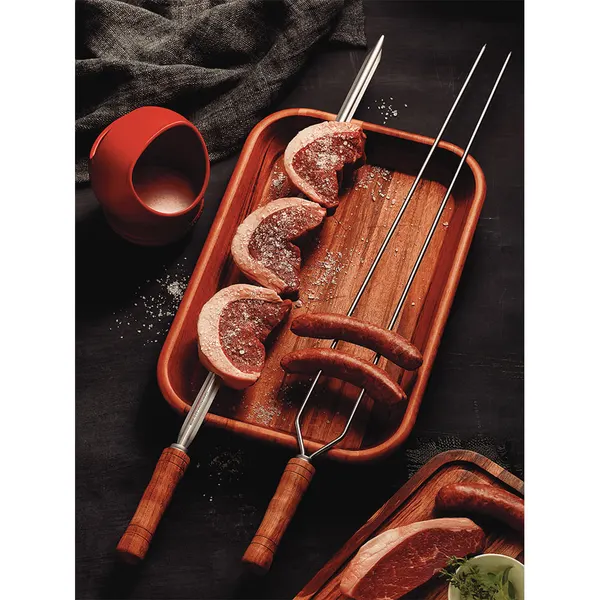 Foto 3 de Espeto Para Churrasco Inox Cabo Madeira 75cm Ref.26418075 Tramontina