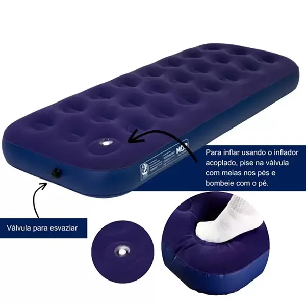 Foto 5 de Colchão Multiuso Inflável Solteiro Com Fole Preto Pvc Azul 409071 - Mor Distribuidora