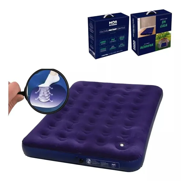 Foto 5 de Colchão Inflável Multiuso Casal Com Fole Preto Pvc Azul 409072 - Mor Distribuidora