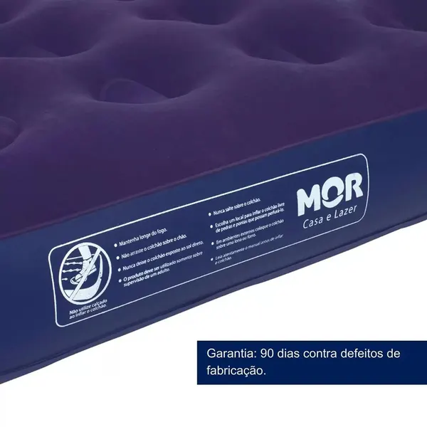 Foto 5 de Kit Colchão Multiuso Inflável Solteiro Com Fole Preto Pvc Azul + Inflador Prático - Mor