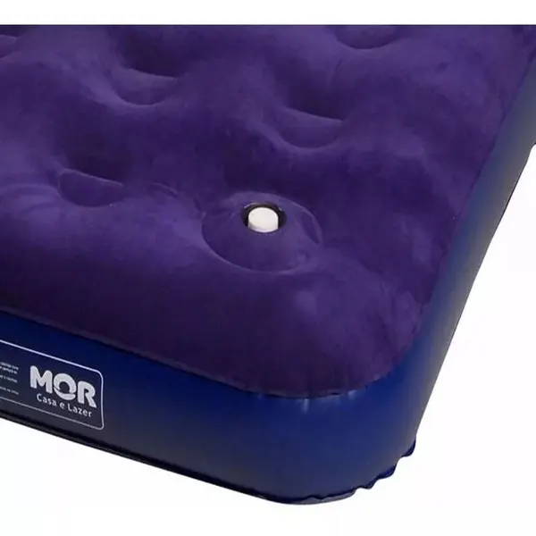 Foto 4 de Kit Colchão Multiuso Inflável Casal Com Fole Preto Pvc Azul + Inflador Prático - Mor