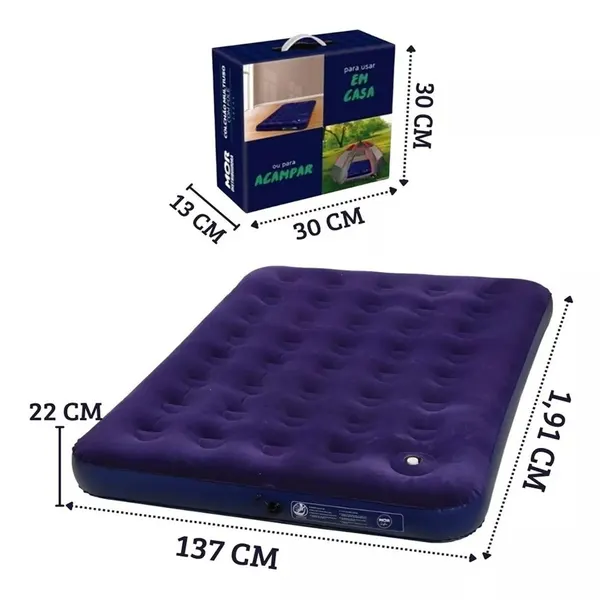 Foto 6 de Kit Colchão Multiuso Inflável Casal Com Fole Preto Pvc Azul + Inflador Prático - Mor