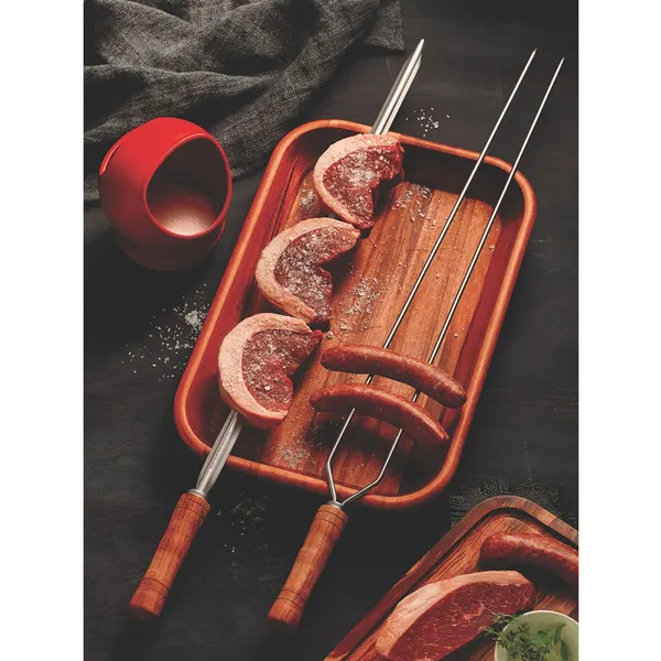 Foto 6 de Espeto Para Churrasco Inox Cabo Madeira 95cm - Tramontina