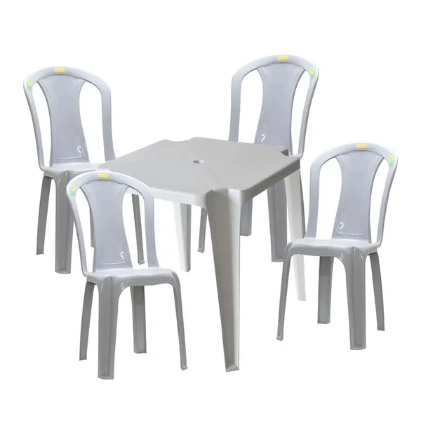 Foto 1 de Kit com Mesa Octógono e 4 Cadeiras Tabatinga Sem Braço Plástica Branca - Plastex