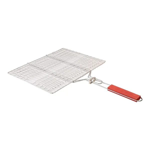 Grelha Dupla Para Churrasco Ferro Cabo Madeira 40x61x1,5cm LM2627 - honeyhome