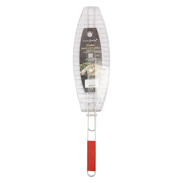 Foto 3 de Grelha Dupla Para Peixe Ferro Cabo Madeira 67,3x15x2,3cm LM2629 - honeyhome