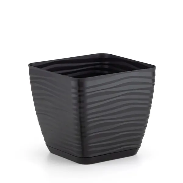 Vaso Dunas Quadrado com Prato Plástico Preto 14x13cm 6022 - Dasplast