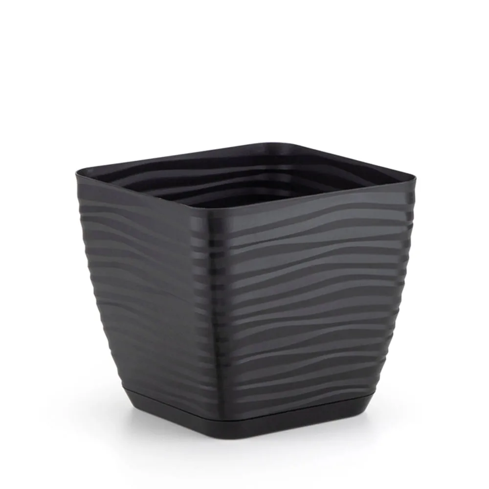 Vaso Dunas Quadrado com Prato Plástico Preto 14x13cm 6022 - Dasplast
