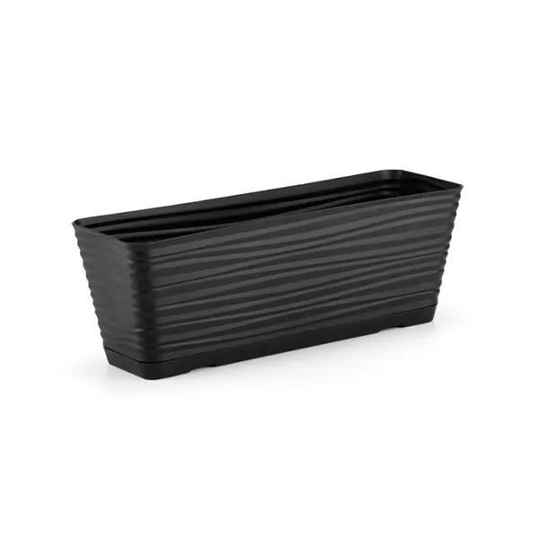 Jardineira Dunas Retangular com Prato Plástico Preto 18x40cm 8012 - Dasplast