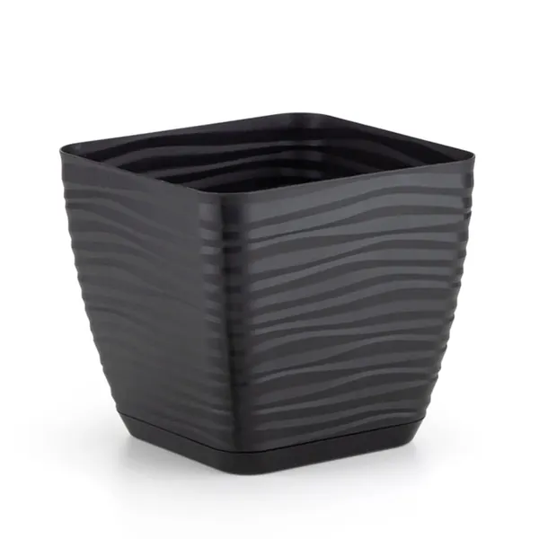 Vaso Dunas Quadrado com Prato Plástico Preto 21x19cm 6032 - Dasplast