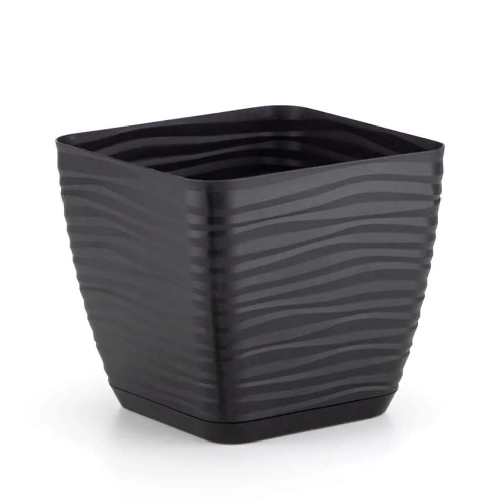 Vaso Dunas Quadrado com Prato Plástico Preto 21x19cm 6032 - Dasplast