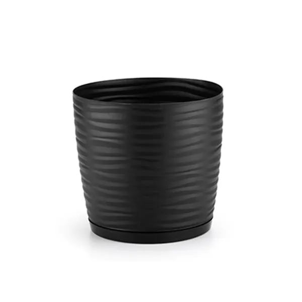 Vaso Dunas Redondo com Prato Plástico Preto 20x20cm 4032 - dasplast