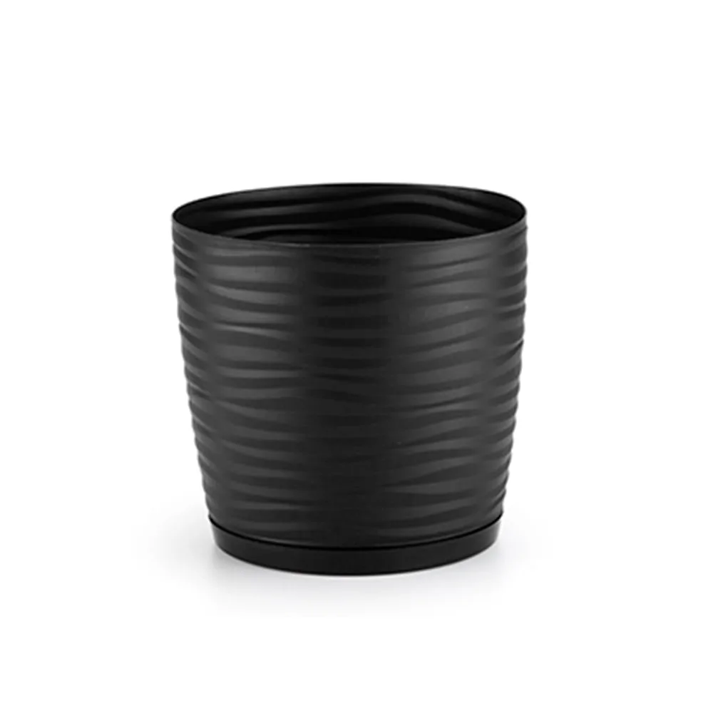 Vaso Dunas Redondo com Prato Plástico Preto 20x20cm 4032 - dasplast