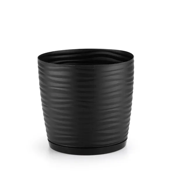 Vaso Dunas Redondo com Prato Plástico Preto 15x14cm 4022 - Dasplast