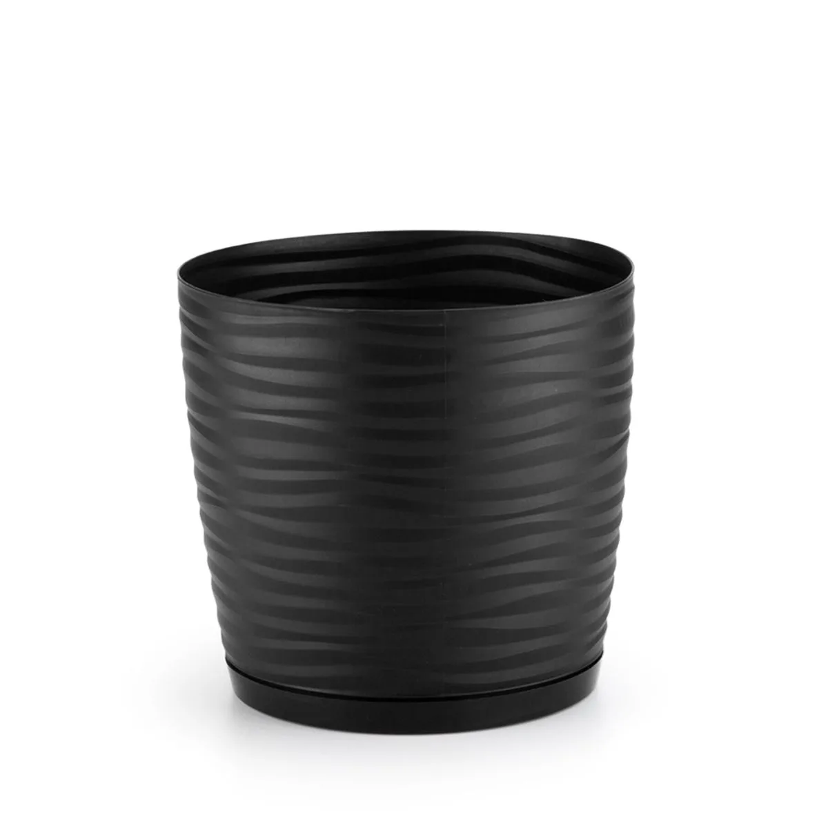 Vaso Dunas Redondo com Prato Plástico Preto 15x14cm 4022 - Dasplast