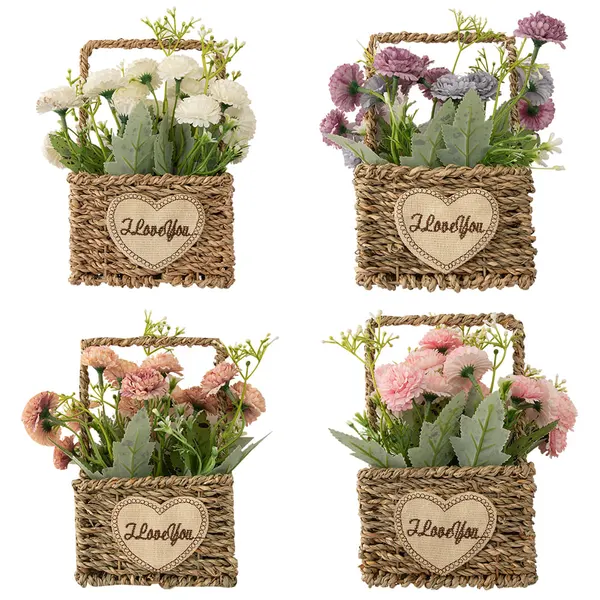 Cesto com Alça e Flores Artificiais Harmonia Ferro, Poliéster Sortido 13x8x21,5cm LM3799 - honeyhome