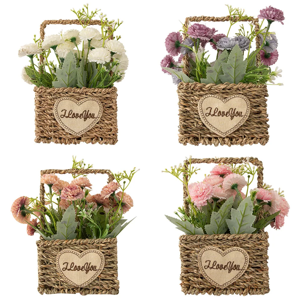Cesto com Alça e Flores Artificiais Harmonia Ferro, Poliéster Sortido 13x8x21,5cm LM3799 - honeyhome