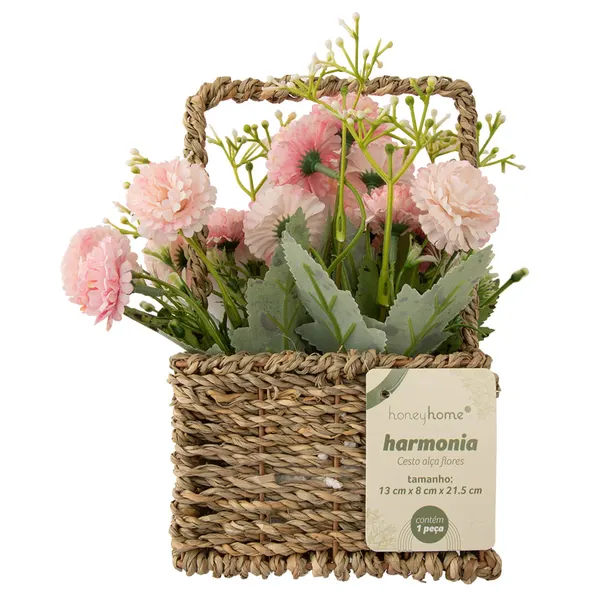 Foto 6 de Cesto com Alça e Flores Artificiais Harmonia Ferro, Poliéster Sortido 13x8x21,5cm LM3799 - honeyhome