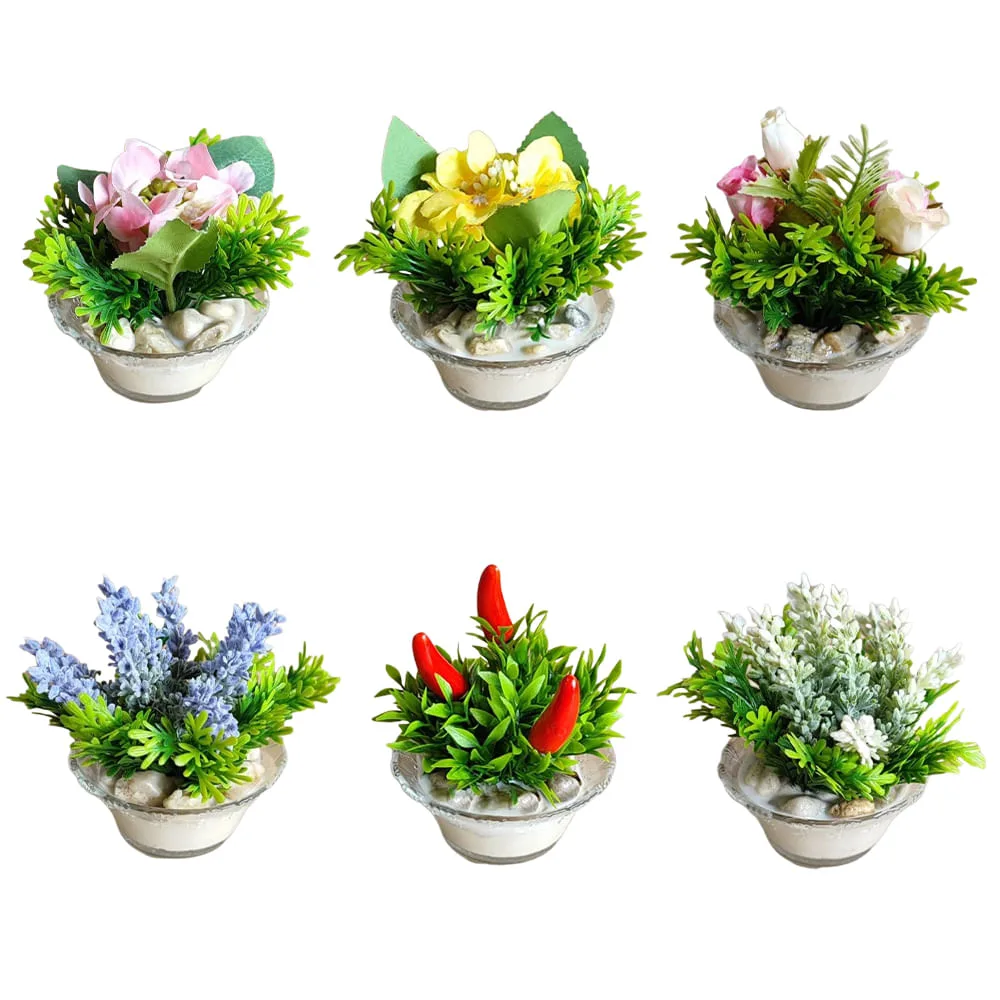 Mini Vaso Bowl Vidro com Flor ou Planta Artificial Sortida DF224 - Dila Flores