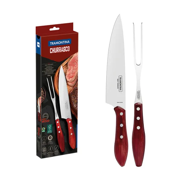 Kit Para Churrasco Com Lâmina Em Aço Inox E Cabo Em Madeira Tratada Polywood Vermelho 2 Peças Ref.21198760 Tramontina