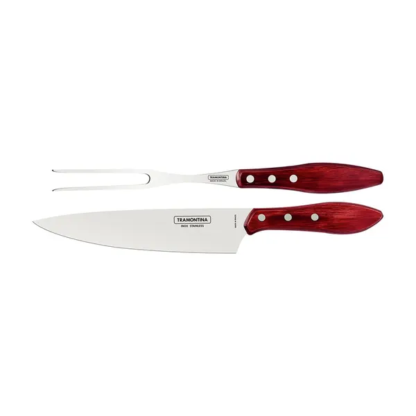 Foto 3 de Kit Para Churrasco Com Lâmina Em Aço Inox E Cabo Em Madeira Tratada Polywood Vermelho 2 Peças Ref.21198760 Tramontina