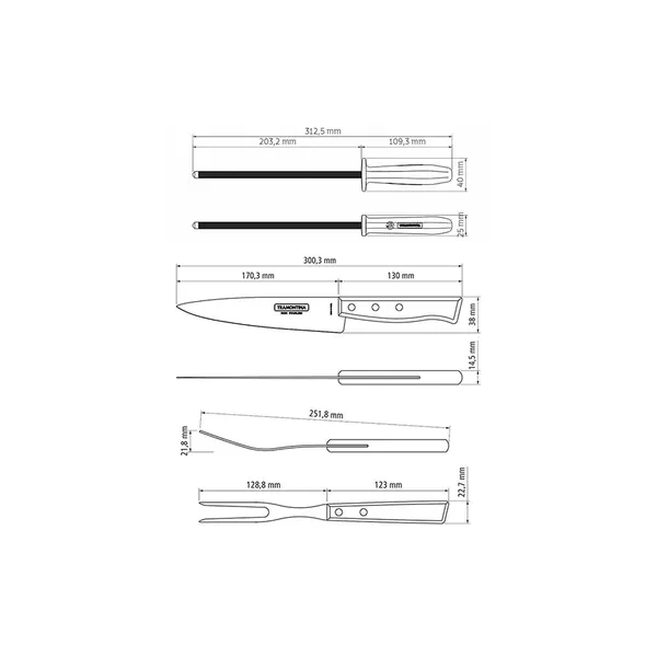 Foto 2 de Kit de Churrasco Tramontina Lâminas em Aço Inox com Cabos de Madeira Natural 3 Peças 22299055