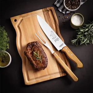 Foto 2 de Kit Para Churrasco Tramontina Lâminas Em Aço Inox E Cabos Em Madeira Natural 3 Peças 22398001