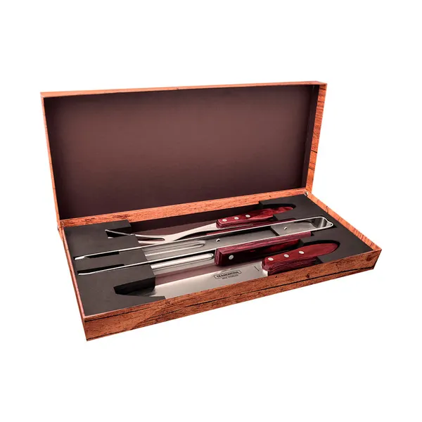 Foto 2 de Jogo Para Churrasco Tramontina Polywood Vermelho Lâminas Em Aço Inox 03 Peças 29899264