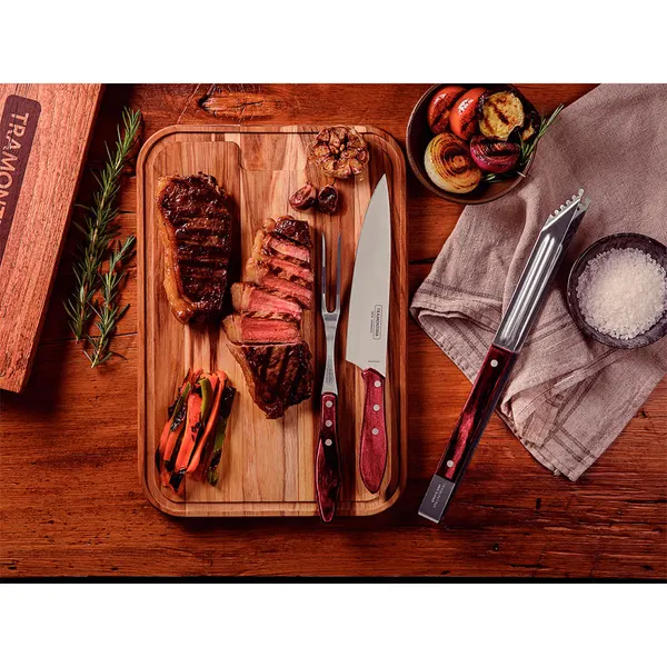Foto 3 de Jogo Para Churrasco Tramontina Polywood Vermelho Lâminas Em Aço Inox 03 Peças 29899264