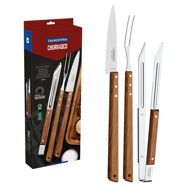 Foto 3 de Kit Para Churrasco Tramontina Lâminas Em Aço Inox Com Pegador 3 Peças 26499036  Descrição Comercial: