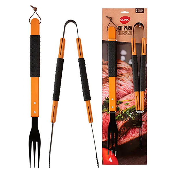 Foto 2 de Kit Churrasco 2 Peças Aço Inox, Plástico E Madeira 50,5cm Ref.CK6167 Clink