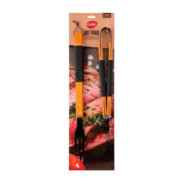 Foto 5 de Kit Churrasco 2 Peças Aço Inox, Plástico E Madeira 50,5cm Ref.CK6167 Clink