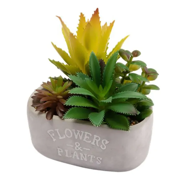 Planta Artificial Suculentas Em Pvc Vaso Cimento Flowers & Plants 13,5x8x16cm 5385 - Moment